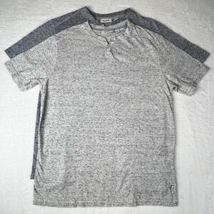 ROWM Shirt Mens M Two Button Gray Blue Henley Short Sleeve 2-Pack Cotton Blend